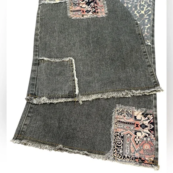 POL Studded Patch Jeans Size Large Charcoal Gray High Rise Button Fly Wide Leg - Picture 10 of 15